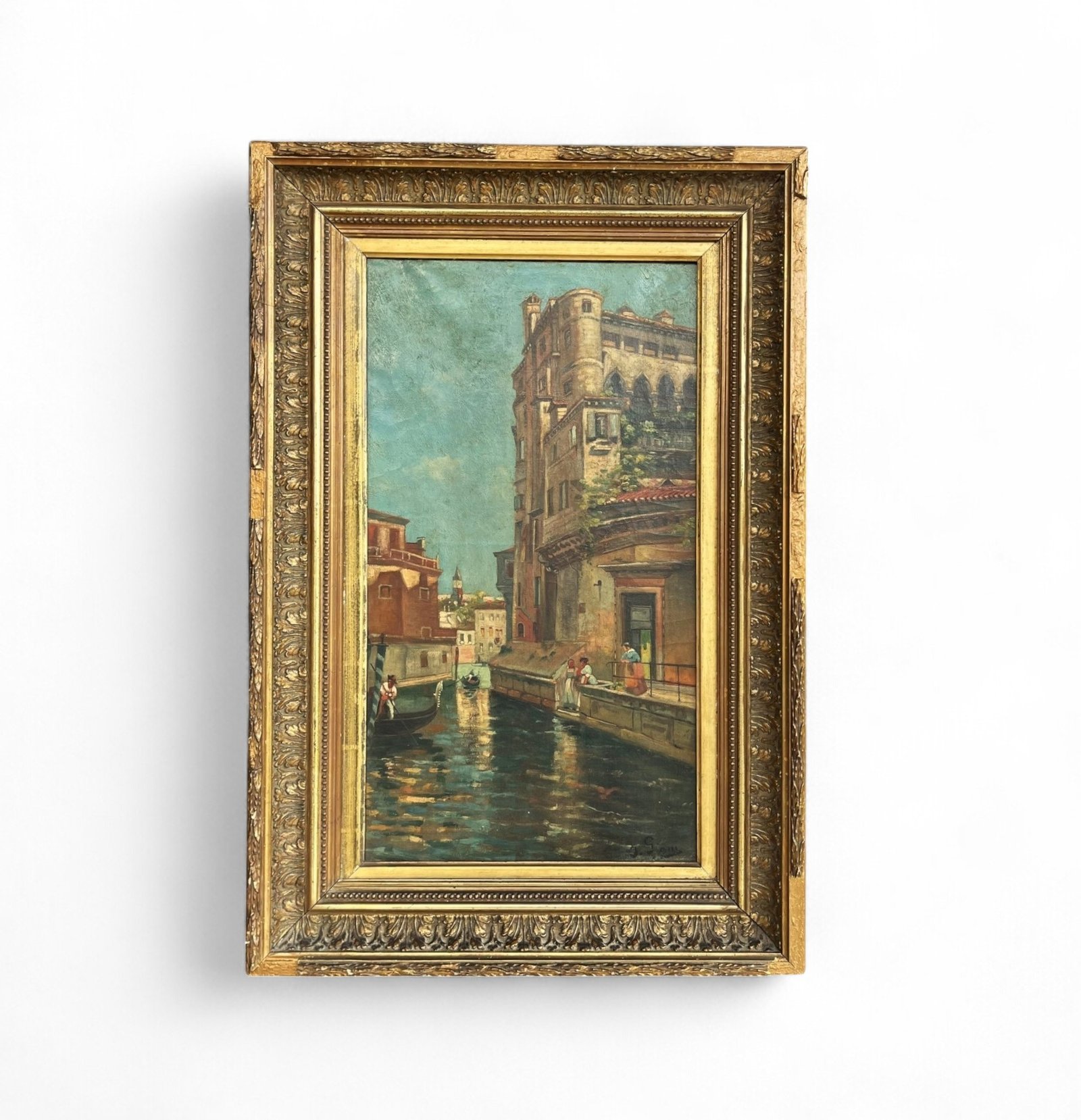 Antique Painting of a Canal in Venice, Italian School, Signed